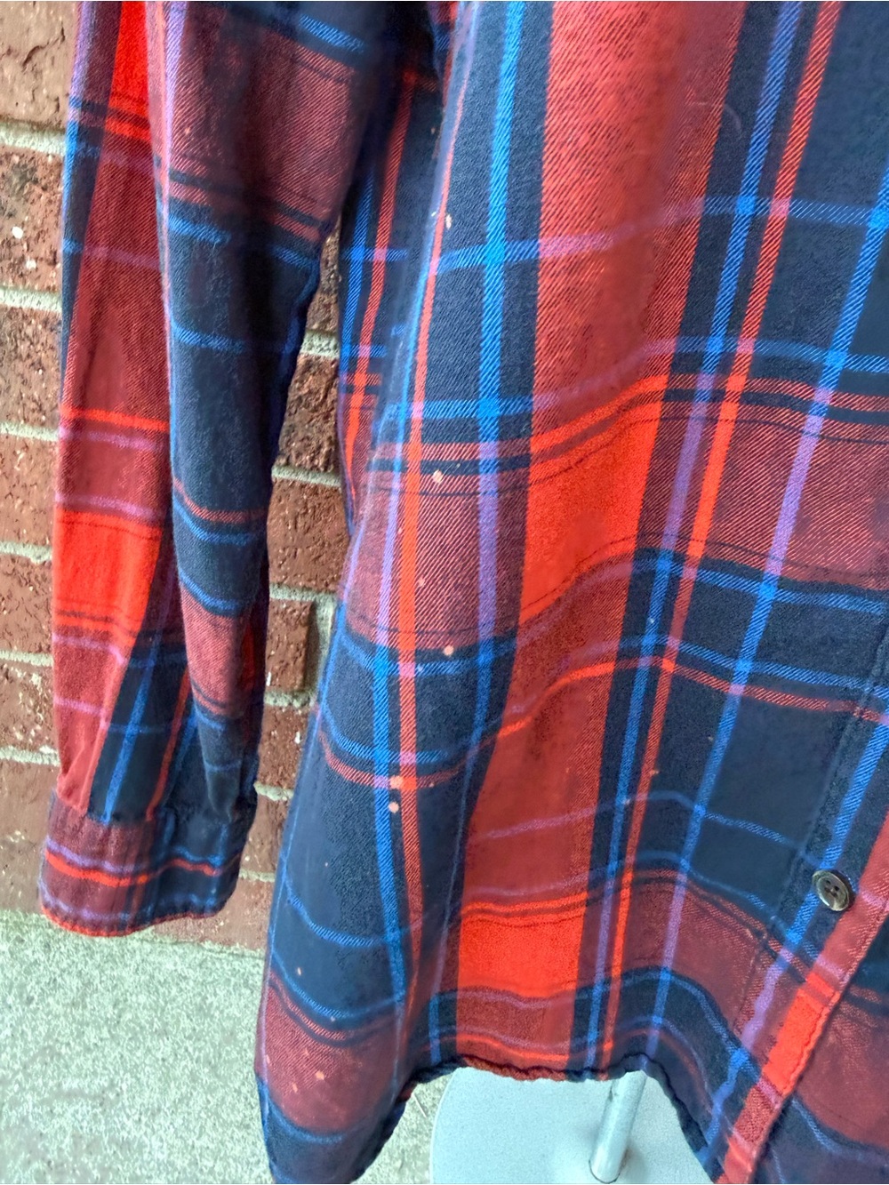 Handmade - Rose - Women's Red & Navy Plaid Floral Button-Up Shirt - Picture 10 of 13